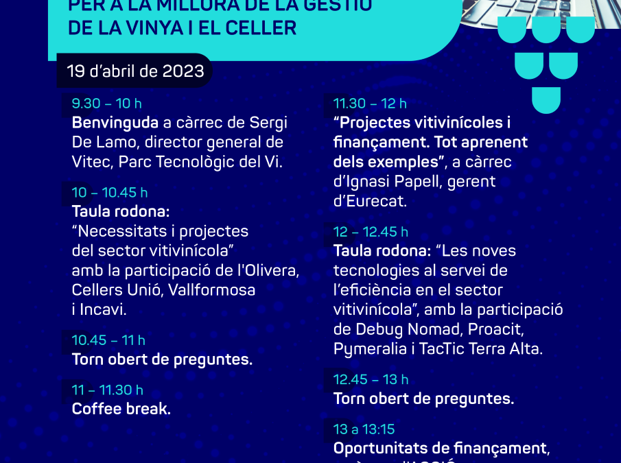 LES SOLUCIONS TECNOLÒGIQUES PER ALS REPTES DEL SECTOR VITIVINÍCOLA CENTREN LA PRIMERA JORNADA DEL HUB FOODTECH & NUTRITION